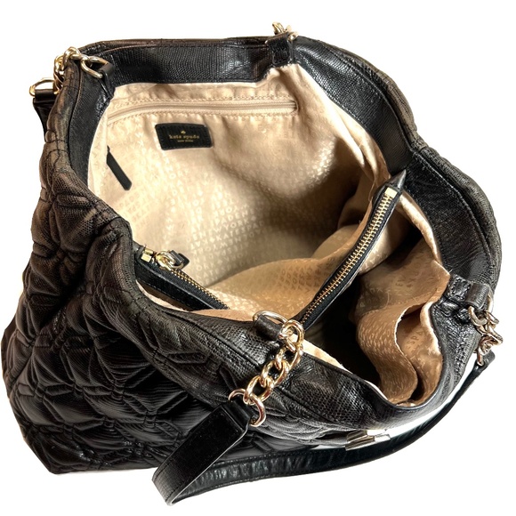 KATE SPADE Gun Metal Black Quilted Leather Chain Strap Hand Bag - Picture 7 of 16
